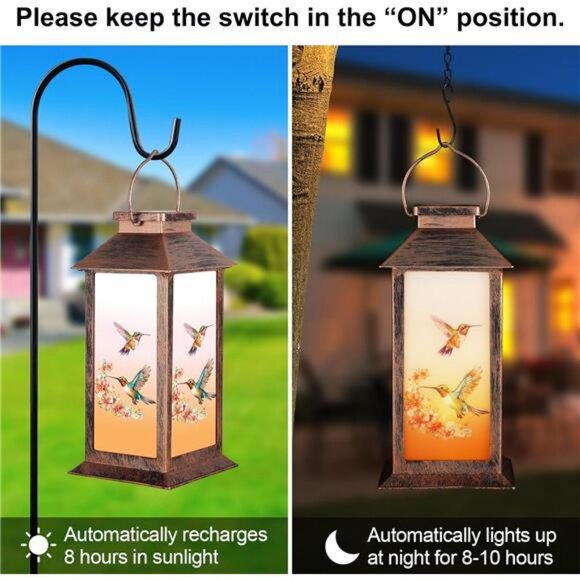 Solar Lantern Outdoor Waterproof Hummingbird Garden Decor Birthday Gifts - Picture 6 of 8